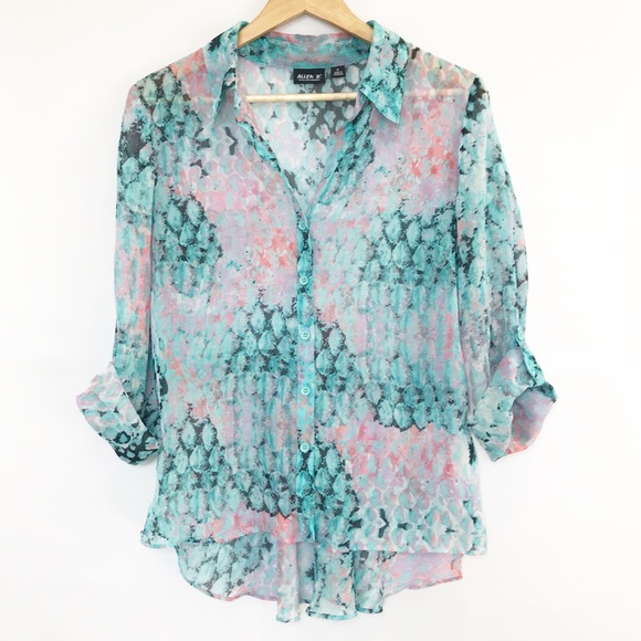 Allen B. By Allen Schwartz Tops - Allen B Sheer Aqua Pink Purple Print Top Size M